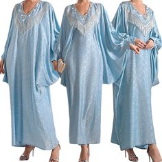 #ad Premium Quality Dubai Women Muslim Abaya Batwing Sleeve Islamic Maxi Dress Kaftan Party Gown New, Party Clothing Floor-length Evening Kaftan For Eid, Beach Kaftan For Eid, Free Size, Eid Blue Floor-length Kaftan, Elegant Blue Floor-length Kaftan, Luxury Blue V-neck Kaftan, Dubai Women, Kaftan Women, Dress Kaftan, Moroccan Women