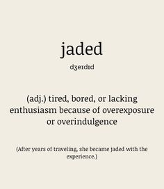 the words jaded are written in black and white on a beige background with an orange border