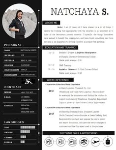 a black and white resume template with an image of a woman on the front page