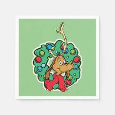 a christmas card with a cartoon dog wearing a reindeer hat and scarf on it's head