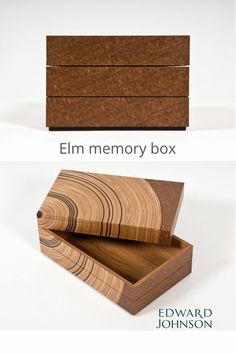 two wooden boxes are shown with the same pattern on them, and one is made out of wood