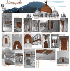 an image of the different architecture in this postcard with words and pictures on it