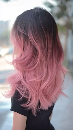 Black With Pink Tips Hair, Women Hair Dye Ideas, Pink Melt Hair, Color Dye Hair Ideas, Black And Pink Hair Ombre, Overtone Pink On Brown Hair, Ends Of Hair Dyed Pink, Pink Balayage Hair Brunettes