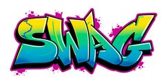 the word swag is painted in bright colors