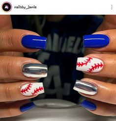 Blue Jays Nails, Cubs Nails, Nails Acrylic Square, Nails Acrylic Designs, Nails Chrome