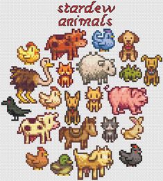 the cross stitch pattern shows different types of animals