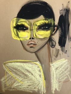 a drawing of a woman with yellow glasses