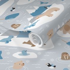 an animal themed wallpaper with polar bears and penguins