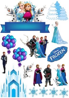 disney frozen characters with balloons and snowflakes