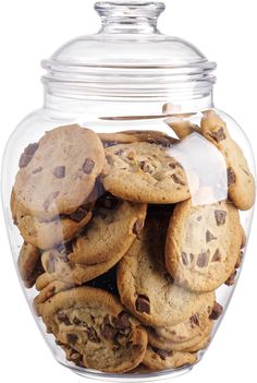 a glass jar filled with chocolate chip cookies