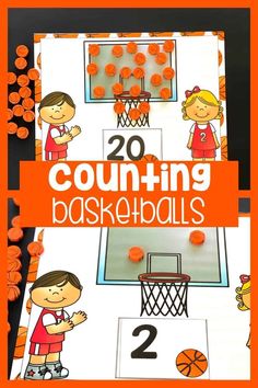 an orange and white book cover with the words counting basketballs on it