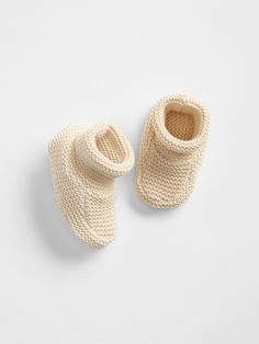 Soft garter stitch knit.  Rounded toe.  Folded cuff. Garter Stitch Knitting, Tropical Romper, Pink Booties, Newborn Shoes, Knit Baby Booties, Gap Shoes, Knitted Booties, Crochet Baby Shoes, St Andrews