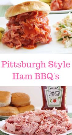 there is a plate with meat on it and the words pittsburgh style ham bbq's