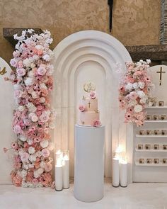 A dreamy baptism decor. Let's take a minute to appreciate this beauty. 
Check our Instagram at theroselyns

.
.
.
.
#Baptismdecor #firstcommunion #christening #decor #weddingdecor #eventdecor #eventplanner #eventdesign #events #eventplanning #weddingdecor #wedding #weddingplanner #balloons #partyplanner #babyshower #eventmanagement #partydecor #wedding #weddinginspiration  #partydecorations #eventstylist #eventplanners #balloondecor Girl Christening Decorations, Pink And White Decor, Girl Baptism Party, Garland Of Flowers, Baptism Decor