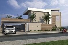 an artist's rendering of a modern house with a car parked in the driveway