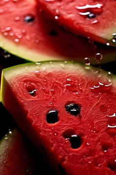 slices of watermelon with drops of dew on them