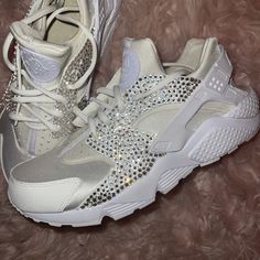 White Nike Huaraches W/ Hand Placed Swarovski Crystals (By Me)! Comes With Original Box. Sneakers Were Barely Worn Show No Sign Or Wear And Tear. Size Is 11, However Huaraches Run Small And Would Be A Perfect Fit For Someone Who Wears 10/10.5. Message Me To Place Your Order For A Different Size Smell Like Vanilla, Swarovski Nike, Huarache Run, Crystal Shoes, Cute Nike Shoes, Cute Nikes, No Sign, White Nike, Nike White