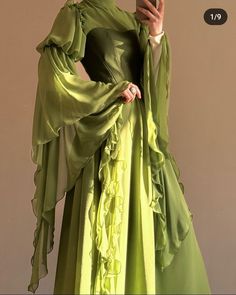 Green Fairy Dress, Aesthetic Grwm, Bride Dress Simple, Green Fairy, Modest Dresses Casual, Fantasy Gowns, Fairy Dress, Fashion Aesthetic