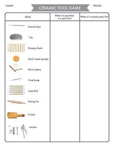 an activity sheet with tools to make a game