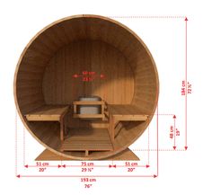 a wooden sauna is shown with measurements for the size