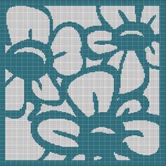 a blue and white cross stitch pattern with flowers