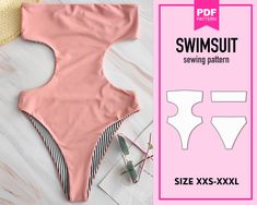 Swimsuit pattern for women.  Size's XXS|XS|S|M|L|XL|XXL|XXXL.  This is a pattern in A4 and Letter format for printing on a printer. Attention! You must have sewing experience. This pattern is sold without sewing instructions.   For a visual demonstration of the model, we used a photo from the Internet and do not claim its authorship. The exact image of the model is shown in the technical drawing. Model visualization is based on professional internet photos, allowing you to envision the perfect r Bathing Suit Sewing Pattern Bikinis, Swimwear Sewing Patterns, Swimwear Inspiration, Swimsuit Pattern Sewing, Sewing Swimwear, Suit Sewing Patterns, Drawing Model, Fashion 50s, Swimwear Pattern