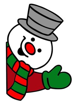 a snowman wearing a hat and scarf with his arms out in front of him