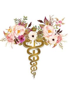 a medical symbol with flowers on it