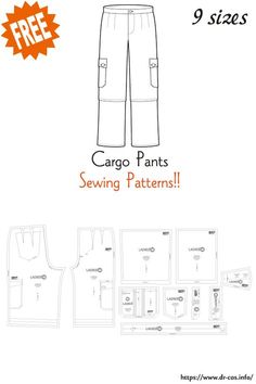 the cargo pants sewing pattern is shown with instructions to sew it and how to use them