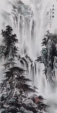 100% hand-painted, Original Chinese mountains and rivers painting, ink wash art, Sumi e, Shuimo, Shan Shui painting, Chinese landscape painting ▶ Dimensions: 68x136cm (size error: 1-2 cm) Dimensions with silk brocade (customizable) 69x137cm -- 76x144cm Dimensions with silk hanging scroll Kaligrafi China, Stary Papier, Art Chinois, Chinese Landscape Painting, Ink Wash Painting, Chinese Art Painting, Japanese Art Prints, Chinese Landscape, Japon Illustration