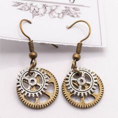 Handmade Earrings Style: Small Gears Comes With Organza Bag New Makes A Great Gift For Any Occasion Or Holiday! Don't Forget To Check Out My Other Styles! Keywords: Steampunk, Industrial, Clockwork, Bioshock, Antique, Stand Out, Different, Present, Hanging, Earring, Drop, Birthday, Gift, Handmade, Made In Usa, Nj Artist, Female Owned, Artisan, Craft Handmade Punk Metal Earrings, Handmade Adjustable Alloy Earrings, Vintage Silver Alloy Earrings, Handmade Retro Silver Earrings, Steampunk Metal Earrings For Pierced Ears, Handmade Metal Retro Earrings, Handmade Silver Punk Earrings, Handmade Retro Metal Earrings, Gold Punk Metal Earrings