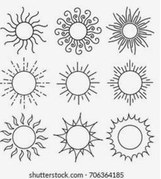 the sun is drawn in black and white, with different shapes to make it look like they