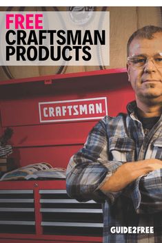 a man standing in front of a red truck with the words craftsmans on it