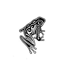 a black and white drawing of a frog with swirls on it's body