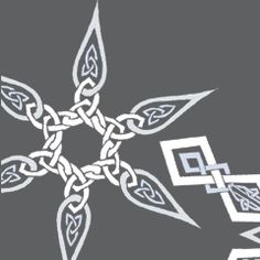 an intricate design on a gray background with white letters in the shape of a snowflake