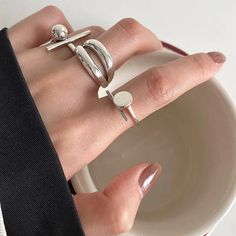 Stackable Rings Silver, Geometric Nail, Dope Jewelry, Geometric Ring, Vintage Style Jewellery, Classy Jewelry, Ring Pendant Necklace, Color Ring, Jewelry Party