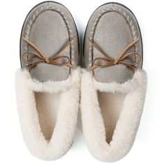 Thick faux fur collar and lining keep your feet cozy warm on cold days in the house. Made from 100% vegan and machine washable materials. Rubber outsoles protect your feet against cold and hard ground both at home and outside the house, for times when you need to step out for quick errands. Memory foam footbed helps reduce foot stress by conforming to the shape of your foot and rebounding with every step. Durable construction with whipstitched moc toe stands up to everyday wear and tear for year Moccasin Slippers, On Clouds, Slippers For Women, Walking On Clouds, Moccasins Slippers, Cozy Interior, Faux Fur Collar, Black Friday Shopping, House Slippers