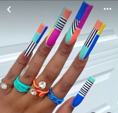 Crazy Long Nails, Long Stilleto Nails Design, Nails Design Orange, Color Block Nails, Stilleto Nails Designs, Pop Art Nails, Acrylic Nails Nude, Acrylic Toe Nails