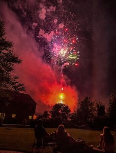 people watching fireworks in the night sky