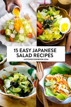 japanese salad recipe with text overlay that reads 15 easy japanese salad recipes