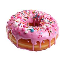 a donut with pink icing and sprinkles