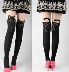 Color: Photo Color    Size: standard size ( medium size )    Hips 80-98cm Cat Tights, Stocking Tattoo, Tattoo Tights, Cat Stockings, Cat Leggings, Stocking Designs, Knee High Stockings, Printed Tights, Stocking Tights