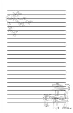 a blank lined paper with a bench and tree