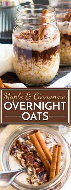 maple and brown sugar overnight oats with cinnamon sticks