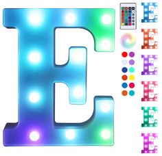 the letter h is lit up with lights and remotes next to it's letters