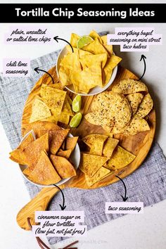 tortilla chip seasoning ideas on a wooden platter