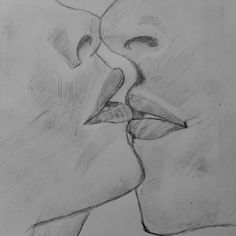 a pencil drawing of two people kissing each other