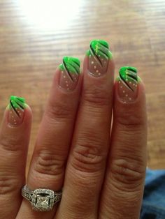 Cute Bright Nail Designs, Seahawks Nails Design Blue Green, Lime Green French Tip, Lime Green French Tip Nails, Patrick Nails, Green French Tip Nails, Green French Tip