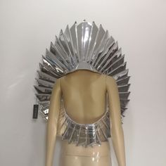 Create a chic and dramatic statement look with this wing-like high collar attachment. Paneled design in a lacquered fabric finish, attaches at the lower back with velcro for an easy and effortless styling. Can be used for performances, festivals, costume parties or cosplay styling to add a fantasy vibe. One size. window.adminAccountId=237000187; Futuristic Costume, Festival Headpiece, Performance Stage, Catty Noir, Wing Collar, Festival Costumes, Wings Costume, Futuristic Fashion, Creative Halloween Costumes