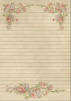 a piece of lined paper with flowers and leaves on it's edges, in an old - fashioned frame